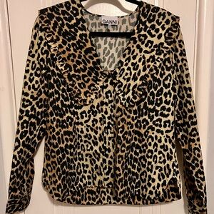 GANNI doll collar blouse. Size 40/large. Leopard print. Worn once.